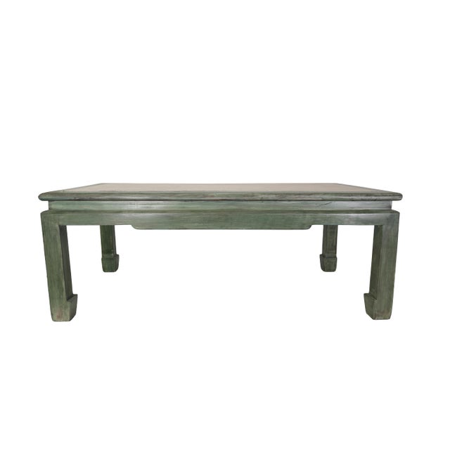 Asian A Vintage Ming-Style Coffee Table With a Green and White Raffia Inlay. For Sale - Image 3 of 13