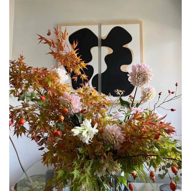 Hannah Polskin Original Diptych — Black on White Original abstract diptych by Los Angeles-based artist Hannah Polskin,...