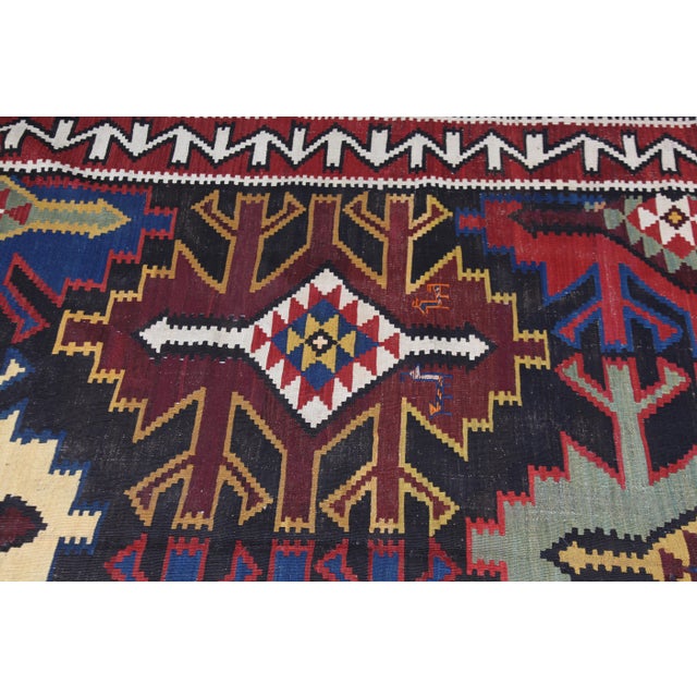 Navy Blue Antique Colorful Handwoven Caucasian Kuba Shirvan Kilim Rug - 6' 1'' X 10' 7'' For Sale - Image 8 of 14