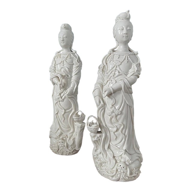 Antique Blanc De Chine Guanyin Pair For Sale