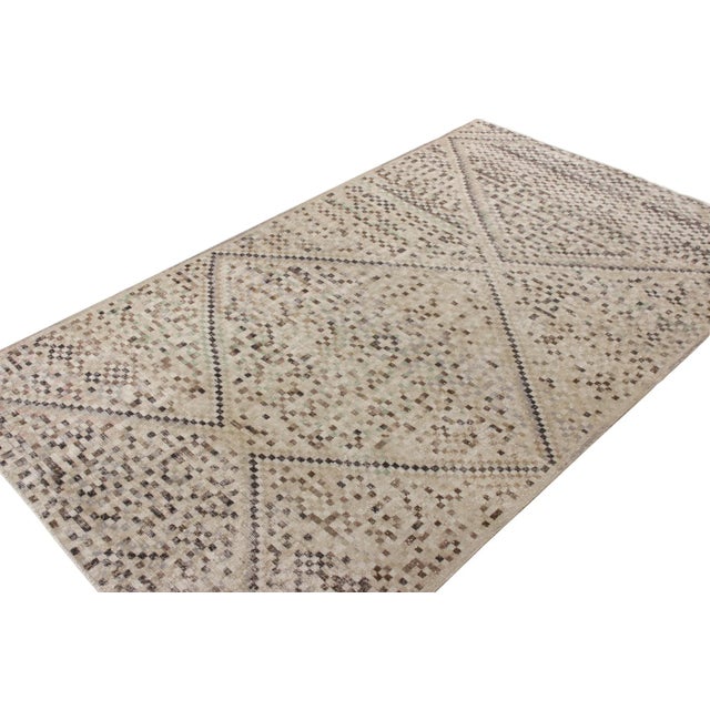 Mid-Century Modern Vintage Mid-Century Distressed Deco Rug in Beige, Green, Black Geometric Pattern For Sale - Image 3 of 6