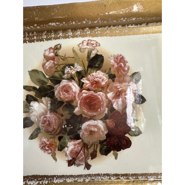 Tirinnanzi Italy Hand Painted Floral Gold Trim Bow Handles Serving Tray For Sale In New York - Image 6 of 15