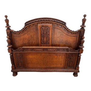 Gorgeous Antique Renaissance Revival Headboard, Footboard Full Size Carved Oak