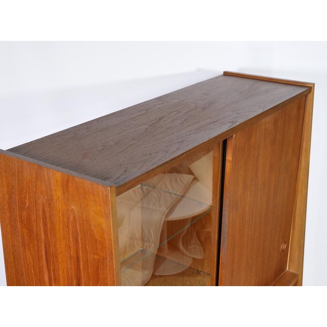 Mid-Century Modern Teak Highboard with Glass Display Case and Sliding Door, 1960s For Sale - Image 6 of 15