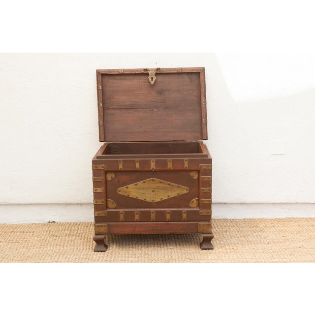 Brass Vintage Teak & Brass Captian's Chest For Sale - Image 8 of 11