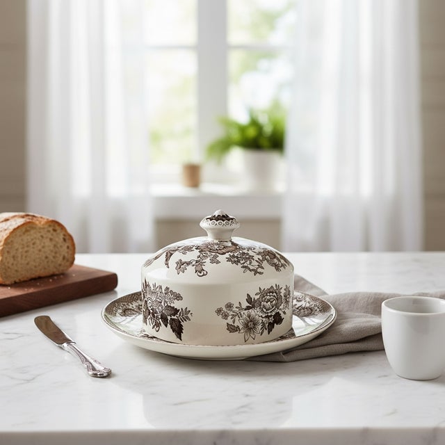 Pheasants Ceramic White and Brown Butter Dish from Wedgwood, 1960s For Sale - Image 3 of 14