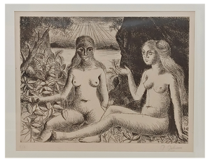 Paul Delvaux, La Dispute, 1969, Engraving