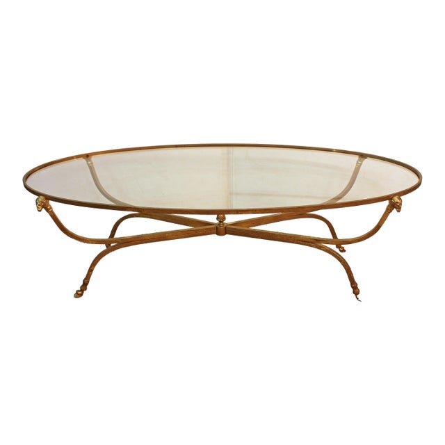 Circa 1980 Italian Brass & Glass Oval Coffee Table For Sale