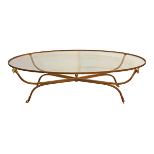 Circa 1980 Italian Brass & Glass Oval Coffee Table