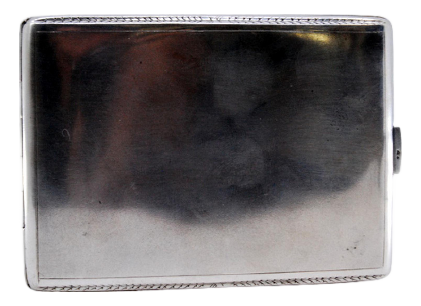 Silver Cigarette Case with Edge Borders and Hinged Lid