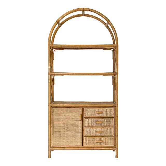 Wicker and Bamboo Bookcase, 1970s For Sale
