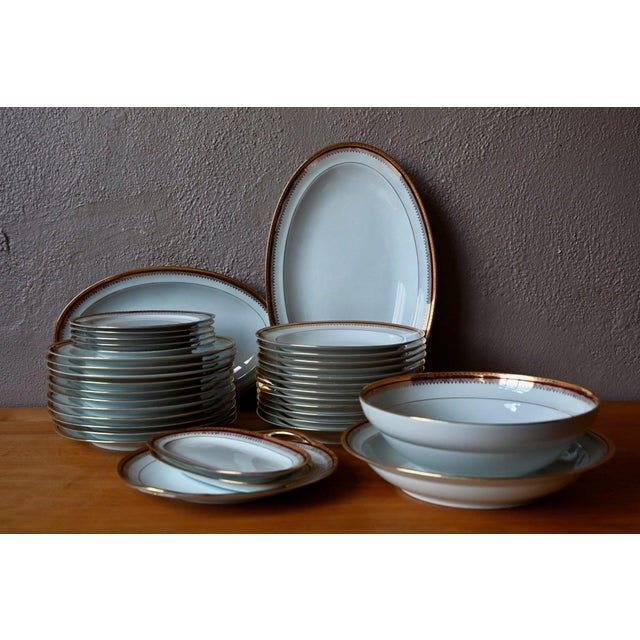 Gold and Burgundy Limoges Porcelain Dinner Service, 1950s For Sale - Image 9 of 9