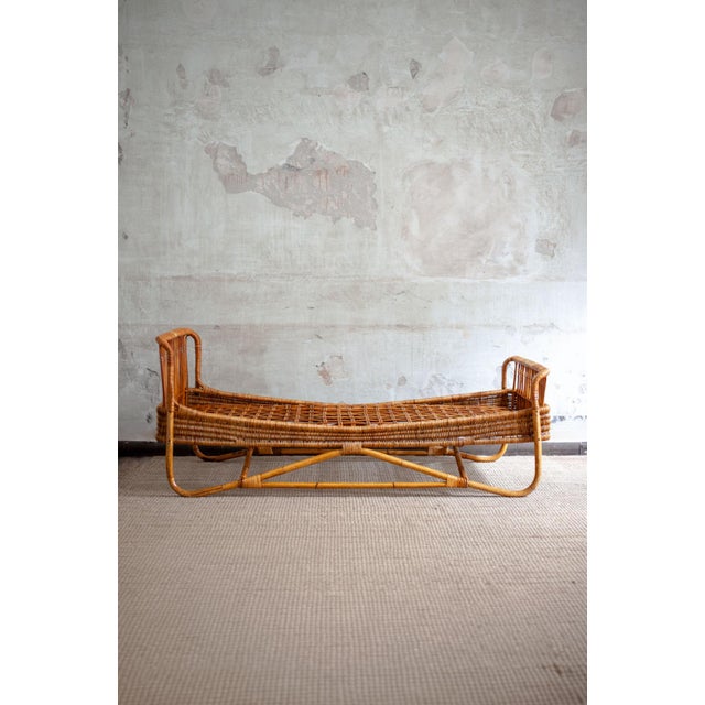 Pair of bamboo cane daybed – 1960s product details with rush weave and beechwood structure dimensions: 200 w x 79 h x 95 d...