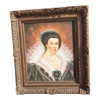 Late 20th Century Oil on Canvas Portrait of a Woman in Ornate Carved Frame For Sale
