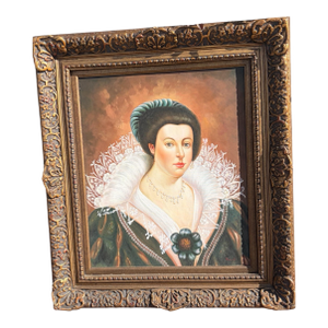 Late 20th Century Oil on Canvas Portrait of a Woman in Ornate Carved Frame