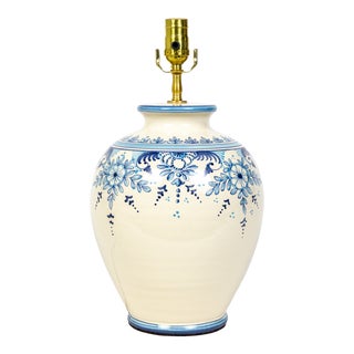 Large Italian Blue and White Floral Ceramic Ginger Jar Lamp