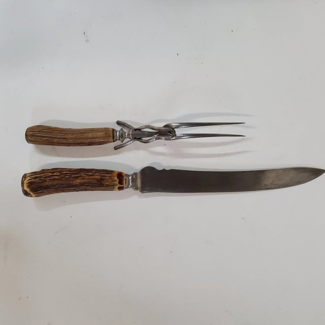 Early 1900s Coventry Cutlery Co Antler Carving Set- 2 Pieces For Sale - Image 4 of 4