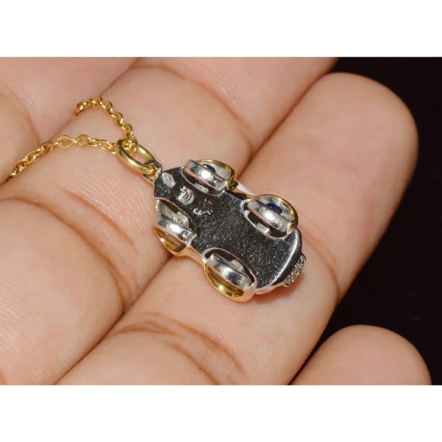 White Designer Aaron Basha Natural Diamond Sapphire & Enamel Solid 18k Gold Luxury Car Charm Pendant For Sale - Image 8 of 11