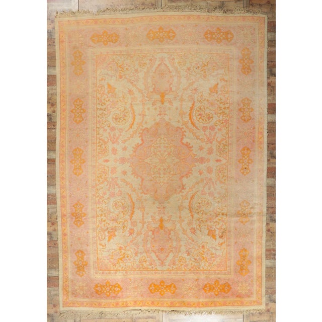 Tan Late 19th Century Antique Turkish Oushak Rug, 10'02 X 14'07 For Sale - Image 8 of 9