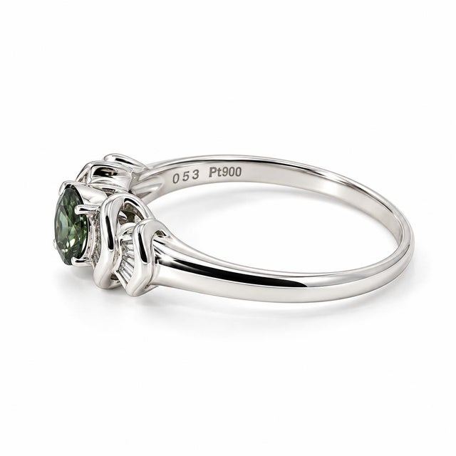 Mid-Century Modern Vintage Platinum Alexandrite & Natural Diamond Halo Ring, Size 9 For Sale - Image 3 of 5