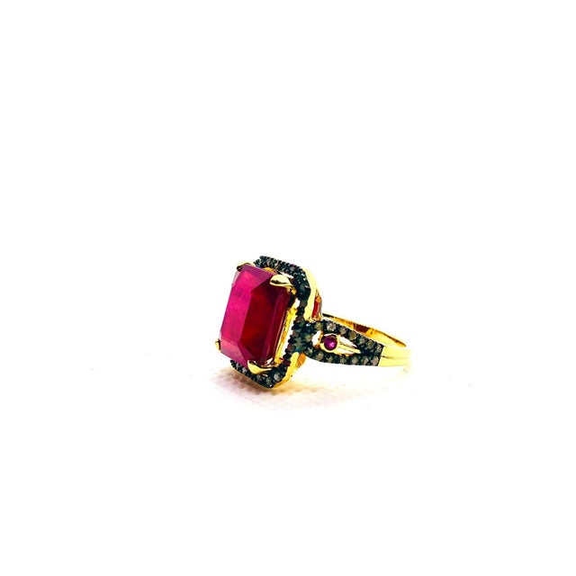 Ruby Red Bochic “Orient” Vintage Ruby & Diamond Cocktail Ring 18K Gold & Silver For Sale - Image 8 of 12