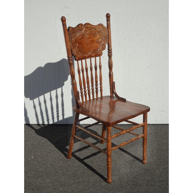 Set of Six Vintage Oak Pressback Dining Room Chairs ~ French Country 2of 2 For Sale In Los Angeles - Image 6 of 12