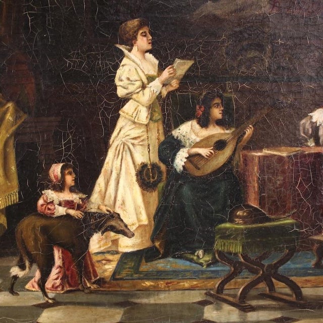 F. Bonati, Italian Interior Scene, 1913, Oil on Canvas For Sale - Image 8 of 16