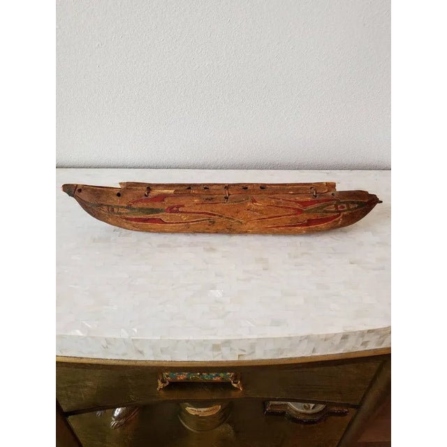 Scarce Native American Carved Painted Antique Dugout Canoe Model For Sale - Image 9 of 12