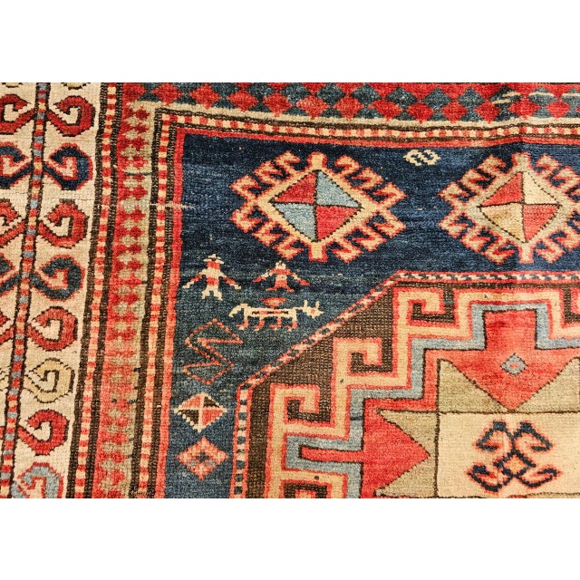 Antique Caucasian Kazak Area Rug, Hand-Knotted Wool, Geometric Medallion Pattern, 5x5 For Sale - Image 15 of 18