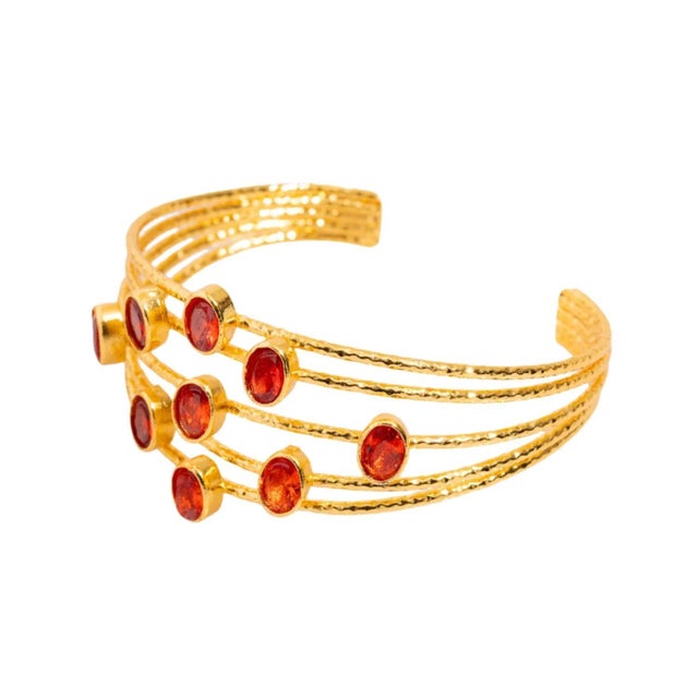 Cleopatra Gold & Carnelian Stone Cuff Chunky Bracelet For Sale - Image 9 of 9