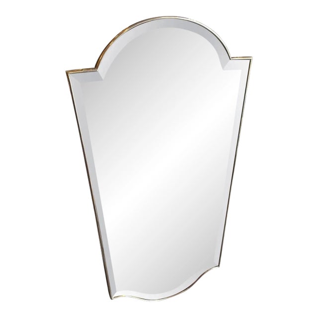 1950s Gio Ponti Style Mid-Century Modern Brass Italian Wall Mirror For Sale