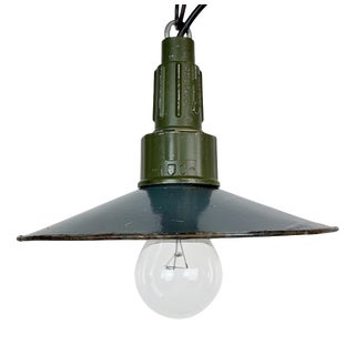 Industrial Blue Enamel Military Pendant Lamp with Cast Aluminium Top, 1960s For Sale