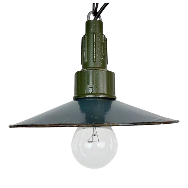 Industrial Blue Enamel Military Pendant Lamp with Cast Aluminium Top, 1960s For Sale