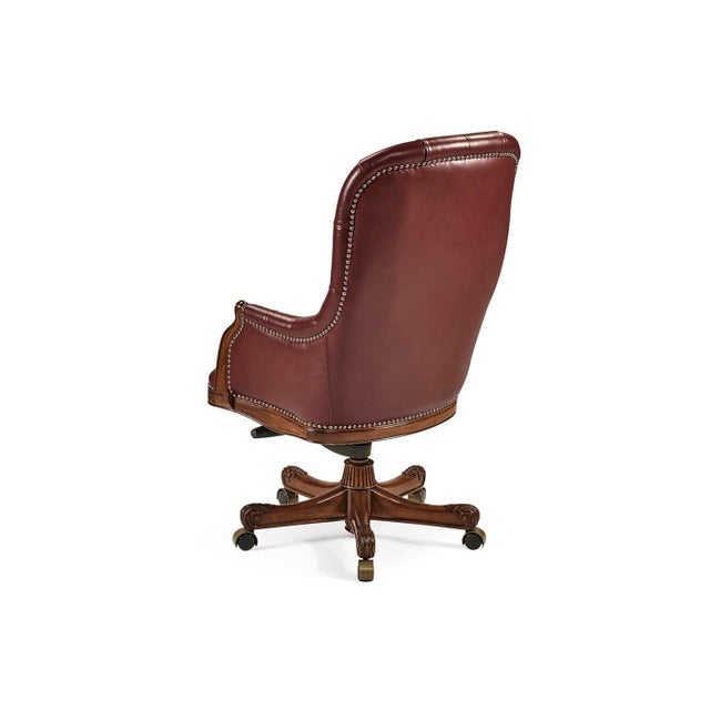 Tufted Red Leather Swivel Office Chair For Sale - Image 4 of 10