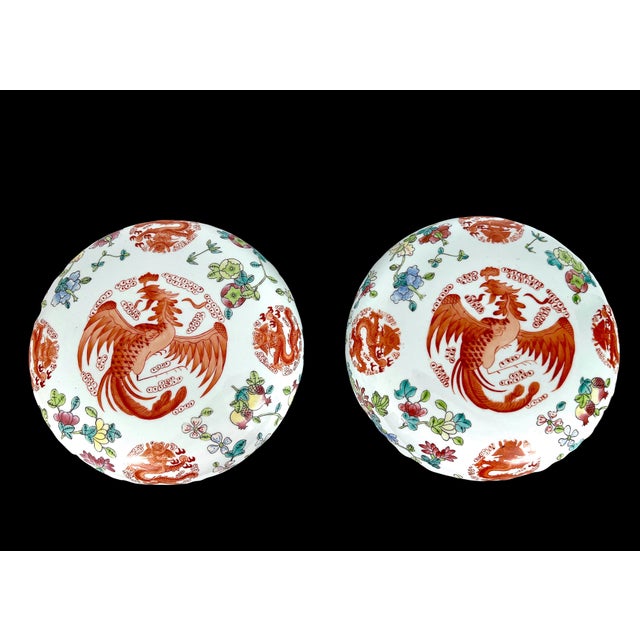 Ceramic Vintage Red Pheonix, Dragons & Floral White Porcelain Chinese Covered Serving Bowl (Gift Box), a Pair Available For Sale - Image 7 of 11