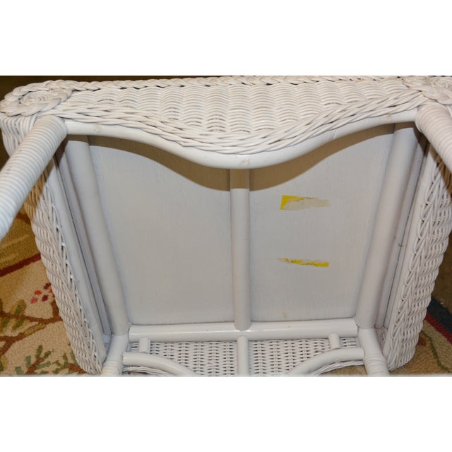 Vintage White Wicker Square Side / End Table With Lower Shelf For Sale - Image 6 of 13
