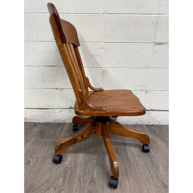 Vintage Tiger Oak Adjustable Swivel Desk Banker Lawyer Jury Office Chair For Sale - Image 4 of 10