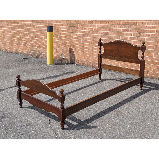 Mid 20th Century Vintage Twin Size Walnut Cannonball Bedframe For Sale - Image 5 of 7