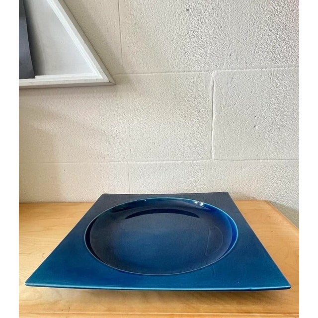 Ceramic Square Blue Glazed Ceramic Plate, Italy, 1970s For Sale - Image 7 of 7