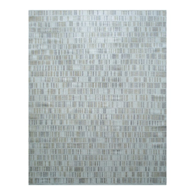 9x12 Freya Timeless Ivory Geometric Modern Hand Knotted Wool Carpet Rug For Sale