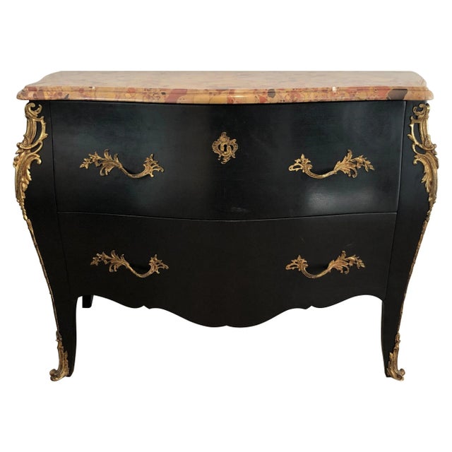 Curved Ebonized Chest of Drawers with Bronze Elements Stamped De Beyne Roubaix For Sale - Image 13 of 13
