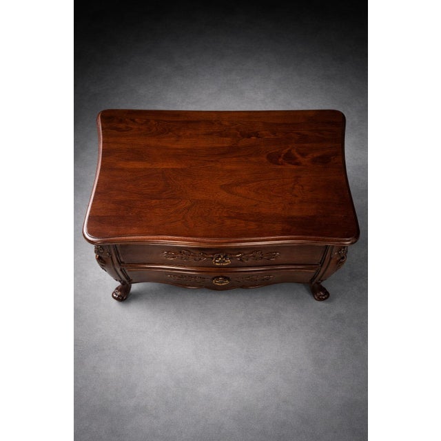 Wood Pair of Vintage French Provincial Bombe-Style Solid Wood End Tables — Nightstands For Sale - Image 7 of 10