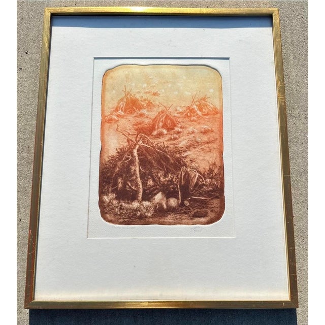 "Paiute Wikiup" Etching Roy Purcell Artist’s Proof Framed Native American For Sale - Image 14 of 16