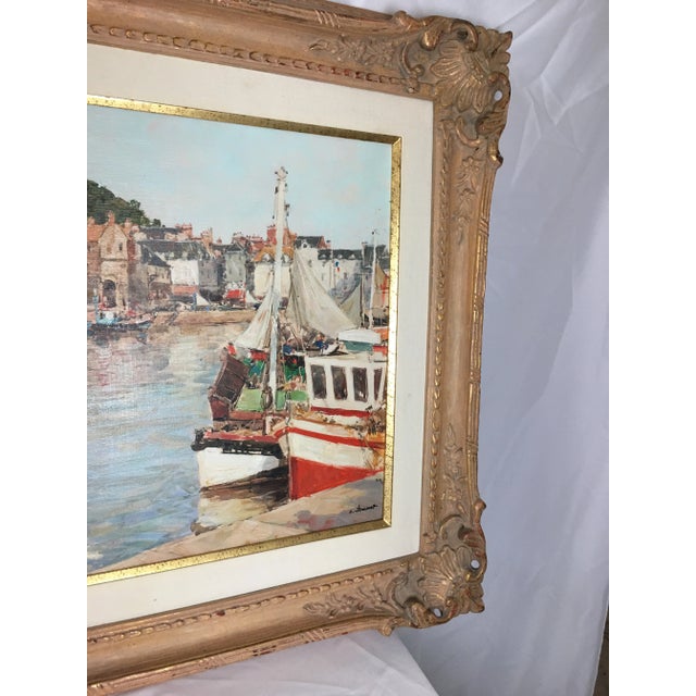 Mid-Century Modern 1960s French Harbor Scene Painting by Claude Jousset For Sale - Image 3 of 12