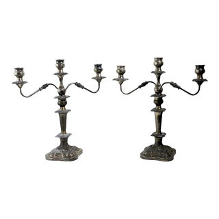 Ornate Pr. Silver Plate Candelabra For Sale