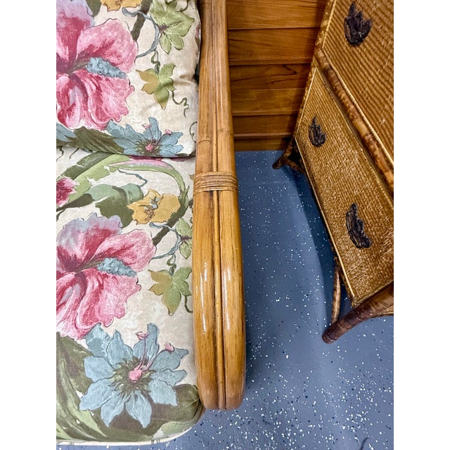 Contemporary Lane Venture Rattan Floral Sunroom Sofa For Sale - Image 12 of 12