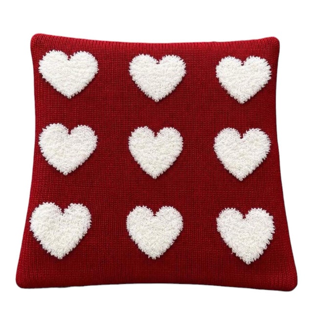 Pottery Barn (1) 18”x18” New With Tags Pottery Barn Red Heart Jacquard Knit Pillow Cover For Sale - Image 4 of 10