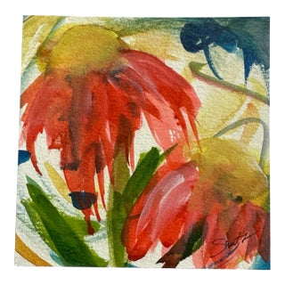 Signed Original Watercolor Botanical “Coneflowers”s For Sale