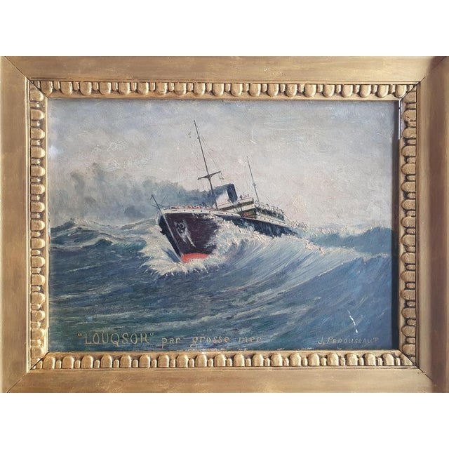 J. Pedoussot, Luxor by Heavy Sea, Oil on Wood, Framed For Sale - Image 4 of 12