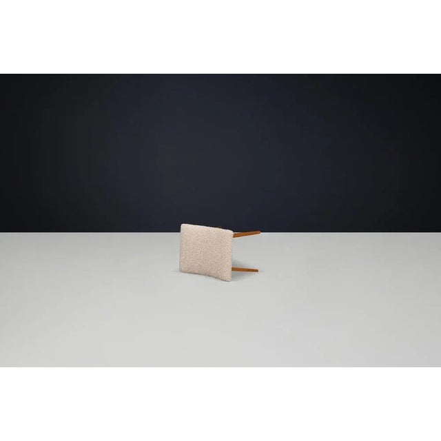 1960s Mid-Century Modern Beechwood Stool & New Teddy Upholstery, Czechoslovakia, 1960s For Sale - Image 5 of 9